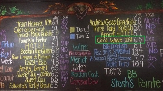 Witch’s Hat Brewing Company Menu Board Showing Citra Wave (Images courtesy of Witch’s Hat Brewing Company)